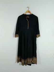 Black A Line Long Printed Kurta For Women's