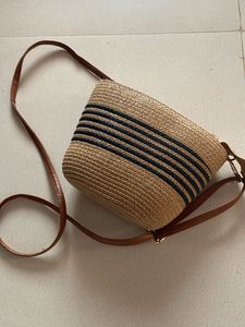 Straw Crossbody Bag with Stripes