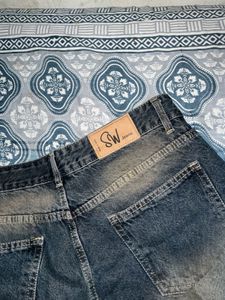 Wide Leg Washed Denim Jeans