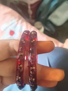 Red Glass Bangles with Gold Embellishments