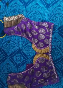 Purple+ Navy Blue  Brocade Sari With Blouse