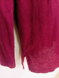 Chic Maroon Long Sleeve Tie Neck Top