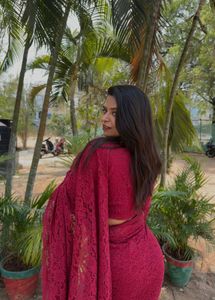 Beautiful Maroon Lace Saree without blouse