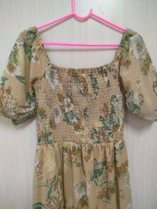 Floral Print Puff Sleeve Midi Dress