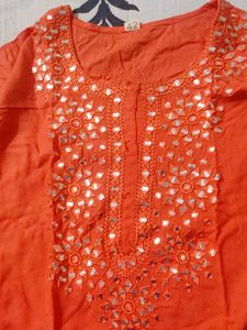 Orange Kurta with Mirror Work