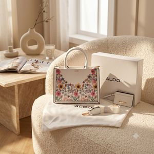 ALDO White Floral Butterfly Tote Bag