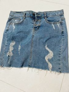 Distressed Denim Mini Skirt