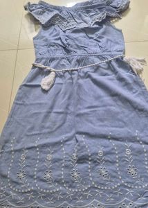 Blue Off-Shoulder Embroidered Dress