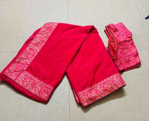 Vibrant Pink Embroidered Saree with Blouse
