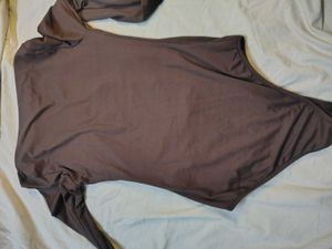 Shein Brown Ruched Mock Neck Bodysuit