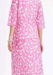 Pink Floral Print Cotton Kurta