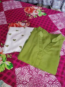 Green Kurta with White Pants Set