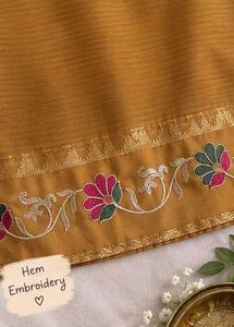Elegant Mustard Yellow Blouse with Floral Border