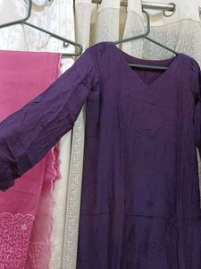 Purple Kurta Set with Pink Dupatta
