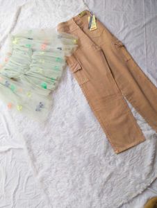 ❤️🧿Trendy Cargo Pants &amp; Sheer Top Set🧿❤️