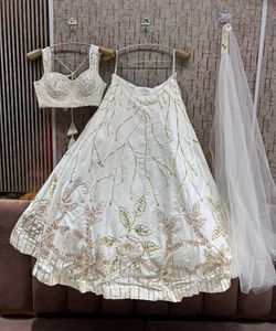 Elegant White Embroidered Lehenga Choli Set
