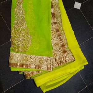 Lemon Yellow-Green Saree