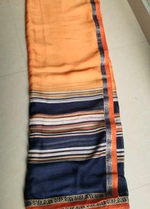Orange & Navy Blue Designer Silk-Look Saree with S