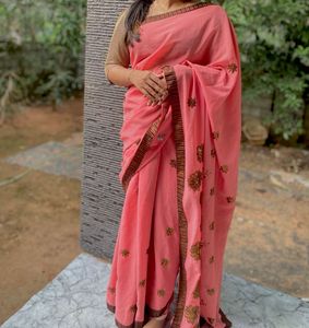 Elegant Pink Embroidered Saree