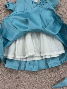 Girls Sea Green Satin Finish Cold Shoulder Dress