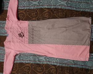 Pink &amp; Grey Printed Kurta