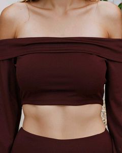 Maroon Off-Shoulder Crop Top Set