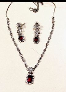 Elegant Red Stone Necklace & Earring Set