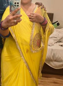 Vibrant Yellow Saree with rani colour blouse