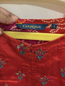 orange pink bandhani print kurta cum gown