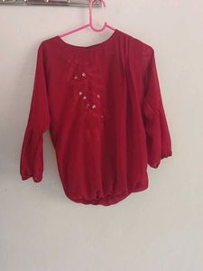 Elegant Red Embroidered Blouse