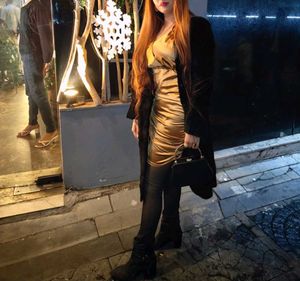 Elegant Gold Ruched Mini Dress look osm