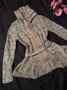 Womens Hooded Knit Cardigan with Belt
