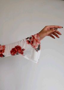 Diamond Lady Rose Mesh Top with Bell Sleeves