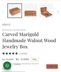 Kashmiri Walnut Wood Hand Carved Jewellery Box