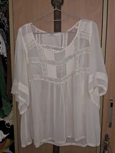 Boho Off-White Lace Trim Blouse