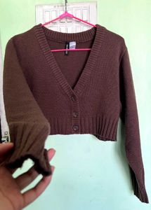 Chocolate Brown Cropped Cardigan