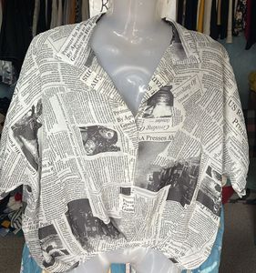 Unique Newspaper Print Button-Up Shirt