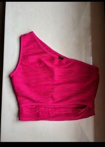 Hot Pink One Shoulder Textured Top