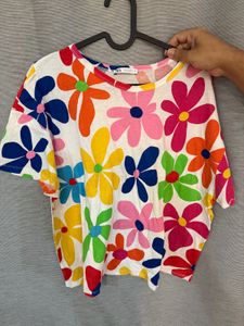 Zara Colorful Floral Print T-Shirt