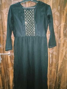 Black Sheer Kurta with Embellished Neckline