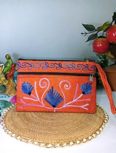 Embroidered Orange Hand Purse