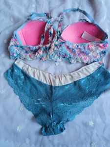 Floral Print Push-Up Bra &amp; Lace Panty Set