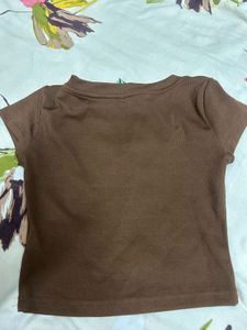 Brown Ribbed Cropped Top