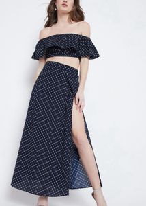 Berrylush Women Navy Blue Polka Dotted Co-Ord Set