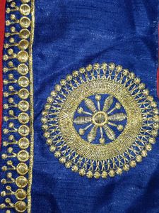 Red Saree with Blue Border