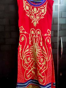 Partywear Red Kurta With Inner
