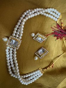 Pearl Choker Necklace with Earrings Set