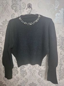 Black Pearl Detail Knit Sweater