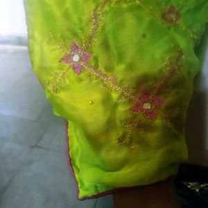 Vibrant Green Embroidered Saree