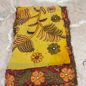 Elegant Yellow Floral Saree